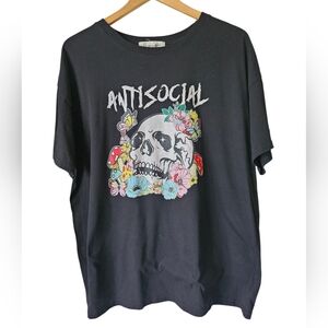 Birch And Stone Goth Whimsgoth Grunge Antisocial Women's Black Tee Shirt Size XL